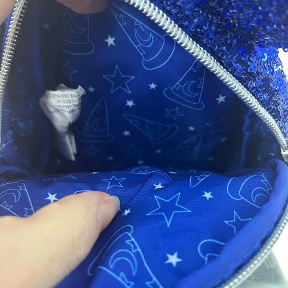 Disney Minnie Mouse Sequined Loungefly Backpack Wristlet Wishes Come True Blue - Picture 4 of 5